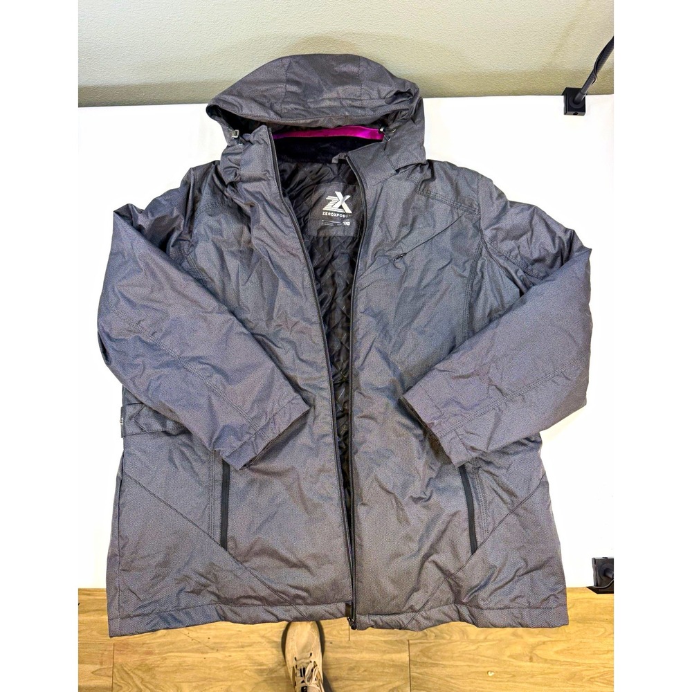 ZeroXposur Hooded Insulated Full Zip Mid-Length Parka Jacket Women's 1X Gray